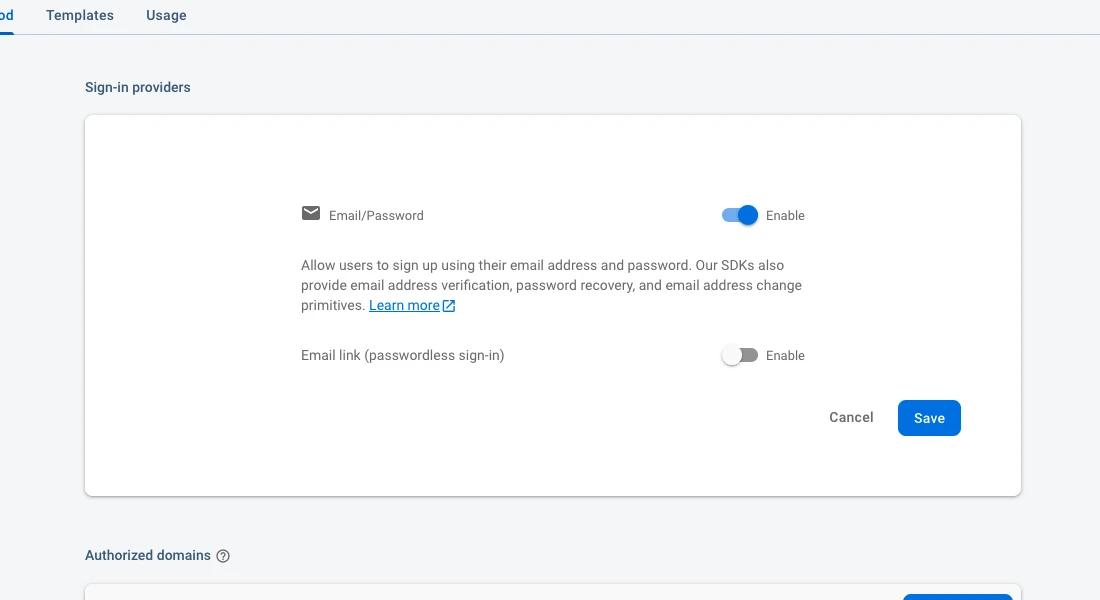 Authentication selector page for Firebase