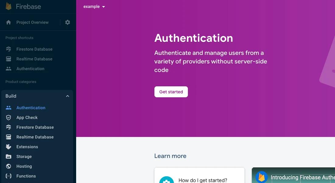 Authentication tool page for Firebase