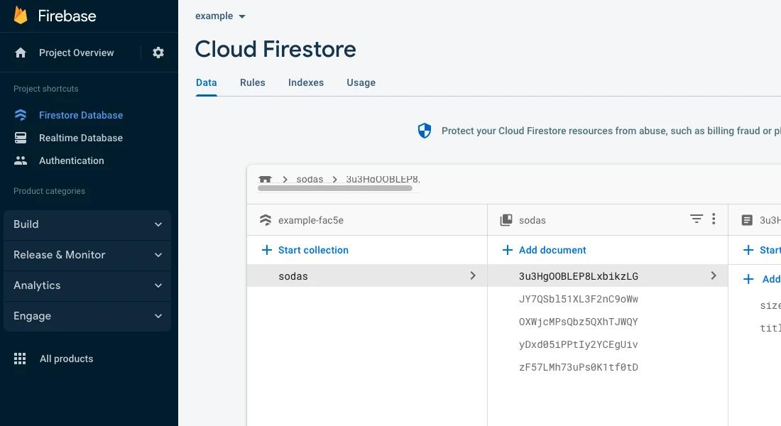The firestore database page