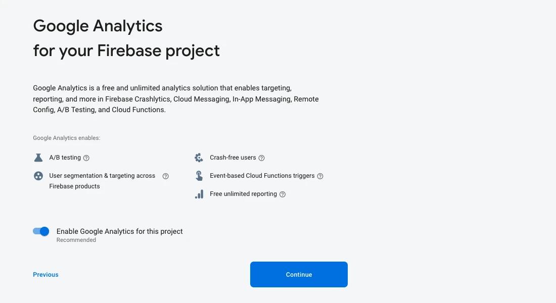 Firebase project google analytics