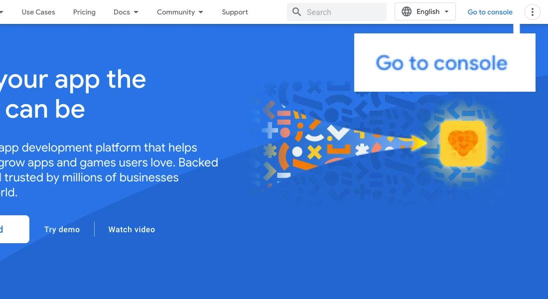 Firebase main page go to console
