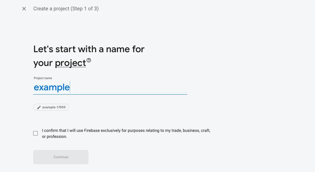 Firebase project name creation